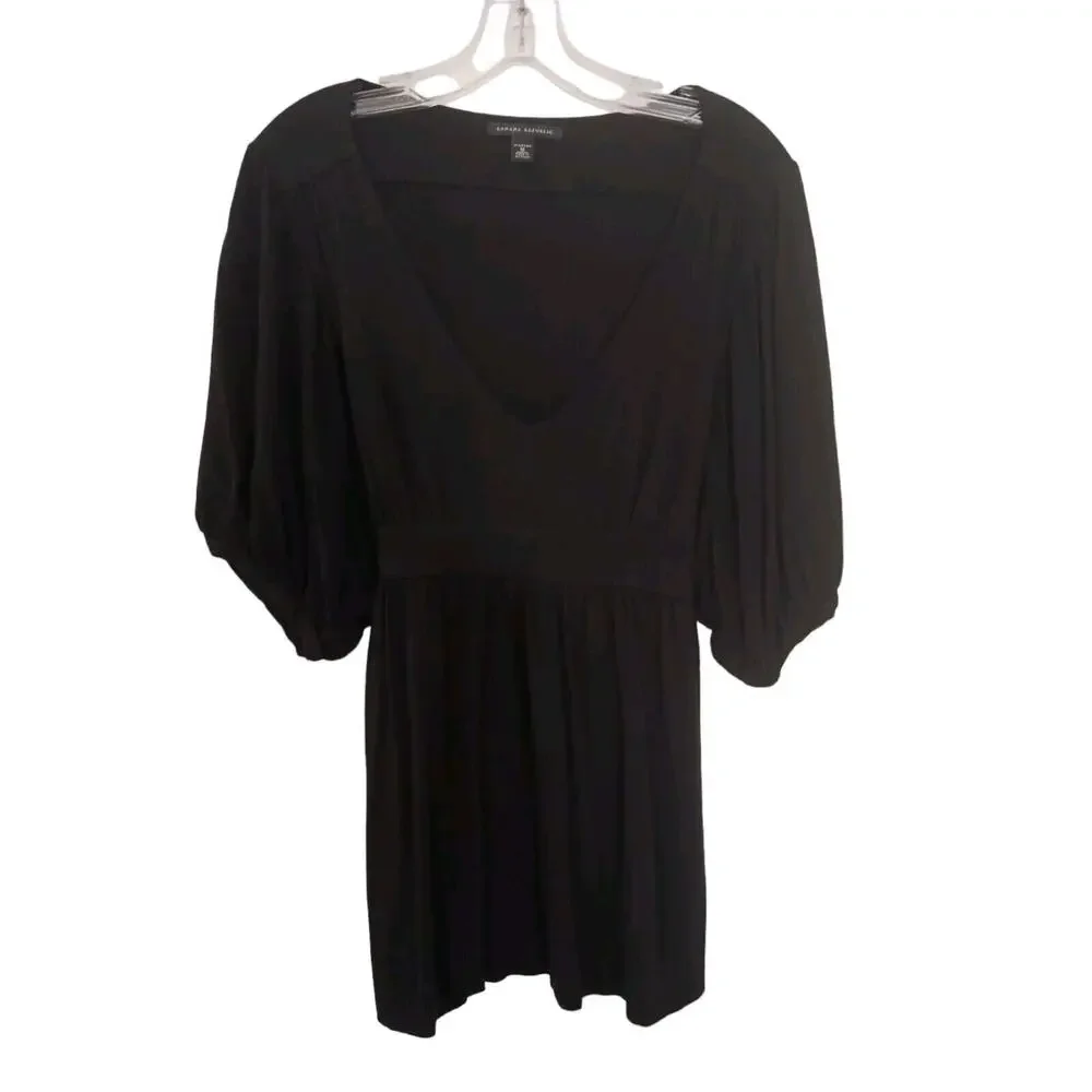 Banana Republic Stretch Tunic Long Top Sz‎ M BLACK Puff Sleeve V-Neck Barbiecore